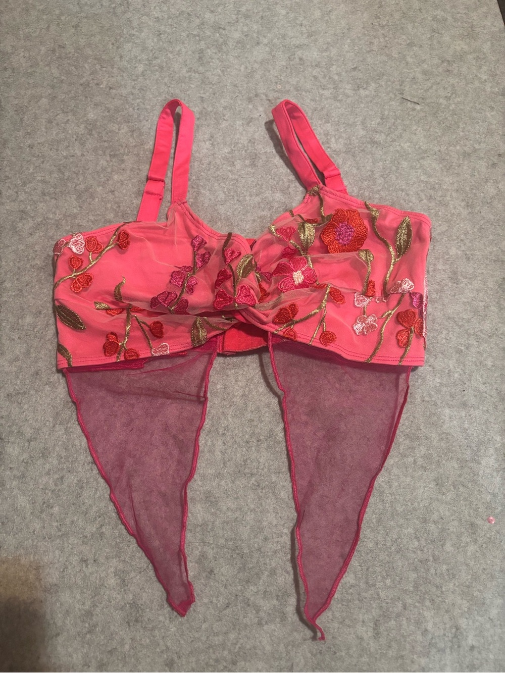 iHeartRaves Hot Pink Embroidered Floral Rave Top